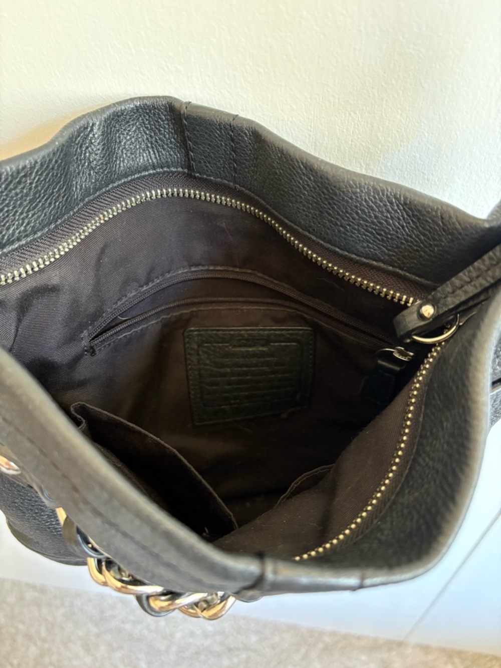 Coach Black Pebbled Leather Shoulder Bag with Silver Chain - Picture 5 of 7